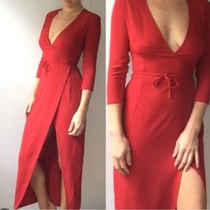 American Apparel Juliard Wrap Crepe Maxi Dress in Cabernet Red Size Medium